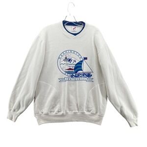Jerzees White Crewneck Sweatshirt with Blue Sailboat Graphic